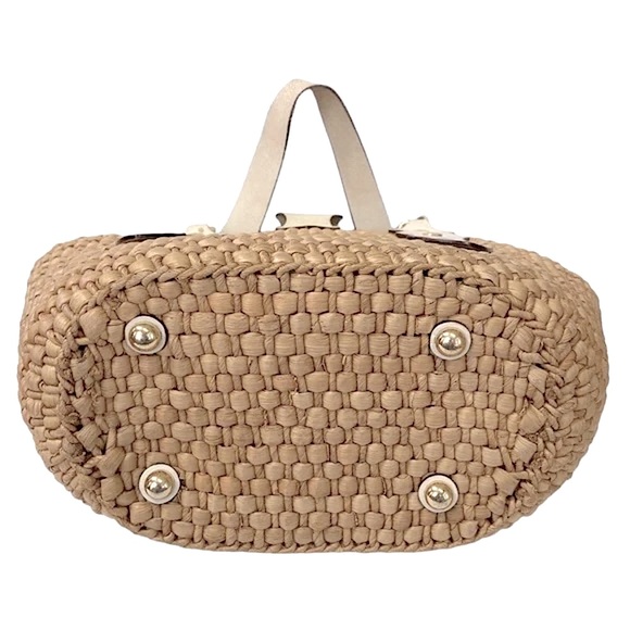 Michael Kors White Leather Santorini Raffia Large Straw Woven Tote Bag. - Picture 15 of 16